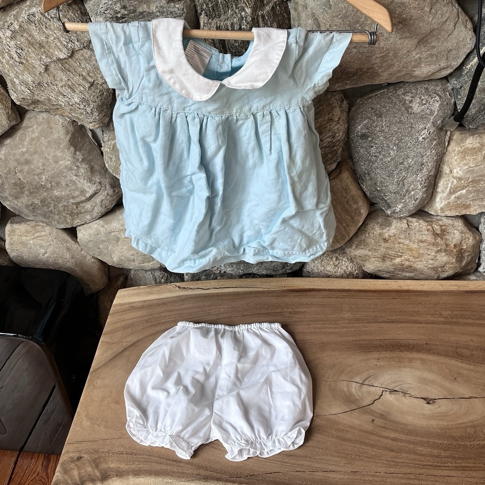 BEBE Bean Baby Girl‎ Teal Outfit Dress Size 3-6M, White Bloomers Collar